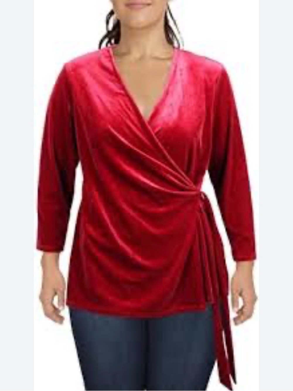 Anne Klein Red Velvet Wrap Top with Side Tie 2X